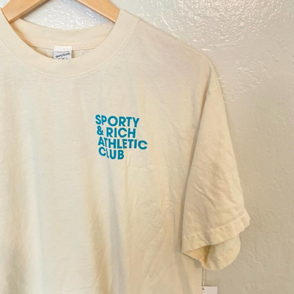 Sporty & Rich Athletic Club Tee Shirt Cream Size S - Picture 3 of 8